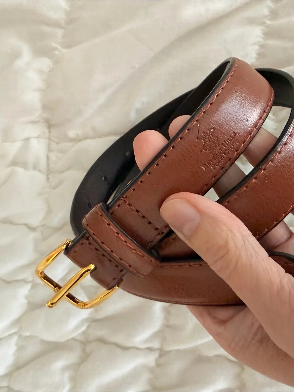 Beverly Hills Polo Club Brown Leather Belt with Gold Buckle